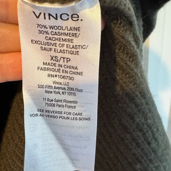 Vince Ribbed Wool-Cashmere V-Neck Sweater Vest Olive Green “Vine” | Size XS - Picture 5 of 6